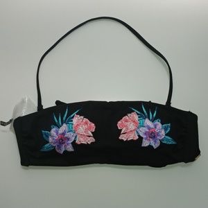 NWT VS PINK Swim Top Black Bandeau Floral Small